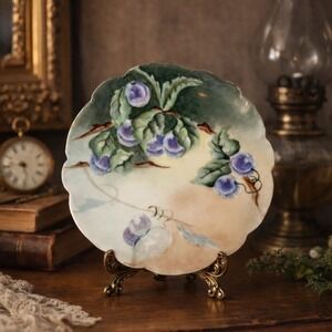 Antique 1906 Limoges Hand Painted Plate Purple Plums Art Nouveau Collectible